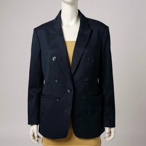 Express Women’s XL Navy Stretch Knit Double Breasted Unstructured Blazer Jacket